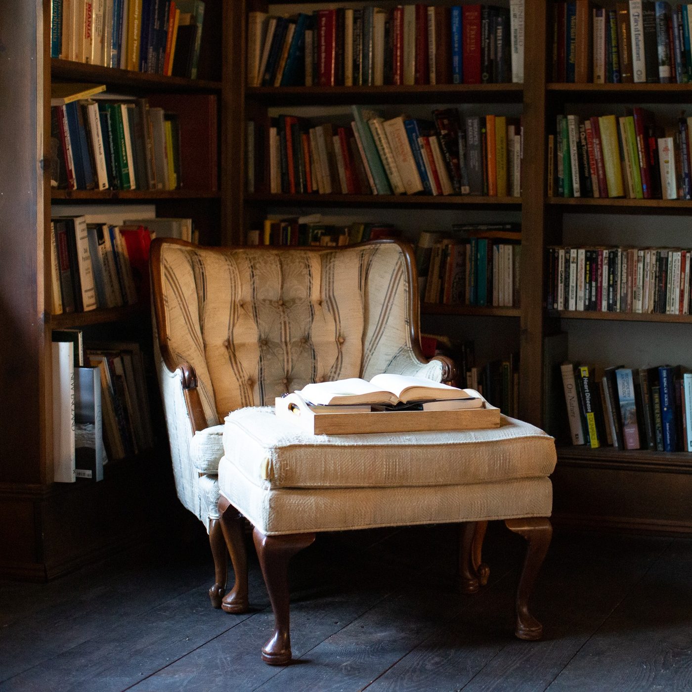 Library room inside the historic farmhouse at the Old Arnold Estate, Harrisville, Rhode Island